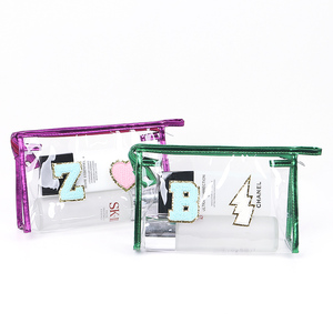 Borsa per il trucco della toppa Preppy borsa per l'organizzatore cosmetico borsa per il trucco borsa portatile multiuso con cerniera in PVC trasparente - Product Image 6