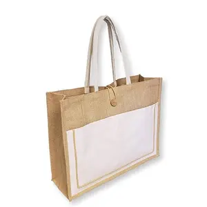 حقيبة نسائية من الكتان عليها شعار مطبوع مخصص حقيبة تسوق حقيبة يد طبيعية مصنوعة من الخيش للنساء