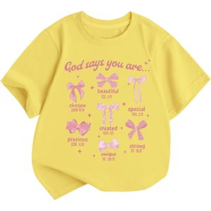 เสื้อยืดลายโบว์น่ารักสำหรับเด็กผู้หญิง เสื้อยืดลายกราฟิกคริสเตียน เสื้อยืดพระเยซูสำหรับเด็ก เสื้อยืดข้อพระคัมภีร์สร้างแรงบันดาลใจ เสื้อยืดศาสนาสำหรับผู้หญิง 100% - Product Image 1