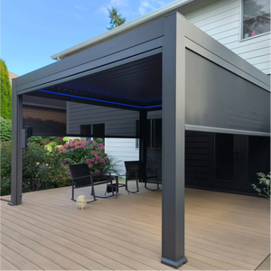 Pergola en aluminium pour extérieur, avec porte <span class=keywords><strong>coulissante</strong></span> en verre, réglable électriquement, pour balcon, écologique, durable et résistante au vent - Product Image 1