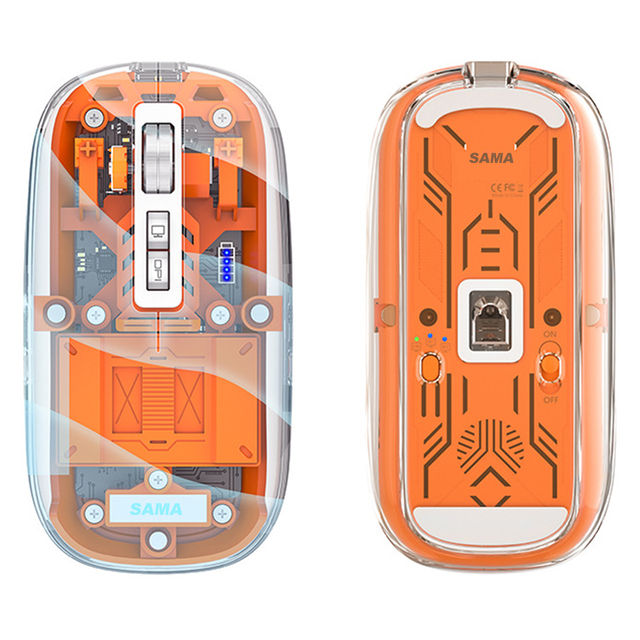 Rechargeable Type C BT 5.1 Wireless Mouse High-tech Design Mute Mechanical Transparent Wireless Mouse