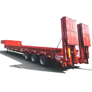 CIMC HUAJUN High Heavy Duty Lowboy Lowbed Trailer Transport Heavy Machine Low Bed Truck Semi Trailer With hydraulic Ladder