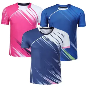 Toptan oem süblimasyon spor hızlı kuru masa tenisi giyim 100% polyester erkek tenis gömlek takım badminton gömlek forması