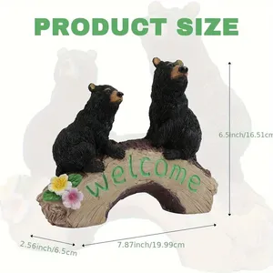 Panneau de bienvenue rustique avec <span class=keywords><strong>figurine</strong></span> d'ours noir mère et bébé en résine sur pont en bois pour porche, statue d'animal pour jardin extérieur - Product Image 6
