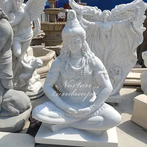 Fábrica Atacado Personalizado Deus Hindu Escultura Mão-cinzelado Branco Grande Estátua de Shiva Em Mármore Para Jardim