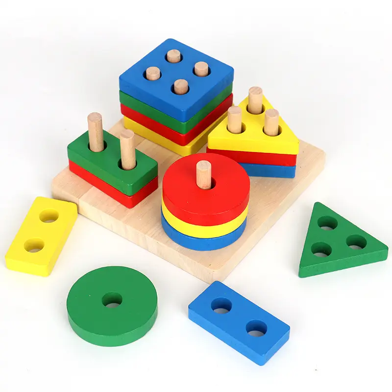 activity board kids wooden puzzle stacking blocks geometric matching shape sorter block games montessori sensory educational toy