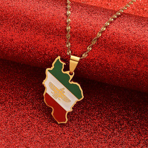 Bandiera della mappa Iran collana pendente a goccia d'olio per uomini e donne <span class=keywords><strong>di</strong></span> moda collana a maglie in acciaio inossidabile - Product Image 1