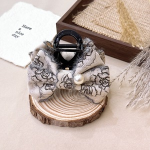 Pince à cheveux en velours tendance, nœud imprimé élégant avec perles coréennes, accessoires pour cheveux, bandeau pour femmes - Product Image 5