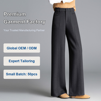 Pantalon large pour femme, taille haute, avec passants de ceinture, poches boutonnées, finition plissée, longueur complète, tendance bureau