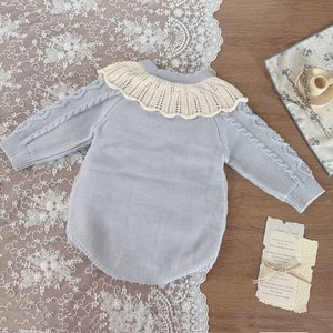 Tutina in Maglia per <span class=keywords><strong>Neonata</strong></span> Autunno-Inverno con Colletto a Volant, Body a Maniche Lunghe con Fiori 3D in Cotone - Product Image 3