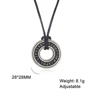 Collier Vintage Norse Viking Runes <span class=keywords><strong>Corsair</strong></span> Runic Elder Futhark Anneau Cercle Talisman Pendentif Chaîne En Cuir Cadeau Viking - Product Image 4