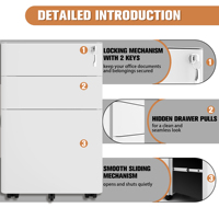 Armoire de classement mobile à 3 tiroirs en acier, avec roulettes anti-basculement et serrure, pour bureau et maison