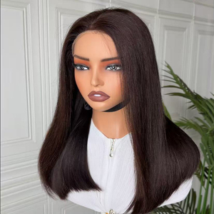 Short Blunt Bob <b>Human</b> <b>Wig</b> Super Double Drawn Silky Straight Glueless HD Lace Pre Cut Lace Luxury Cambodian for Black Women - Product Image 3