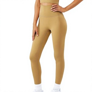 Leggings de yoga pour femmes, sans couture, taille haute, longueur cheville, noir uni, spandex/nylon, séchage rapide, respirant, extensible dans 4 directions - Product Image 2