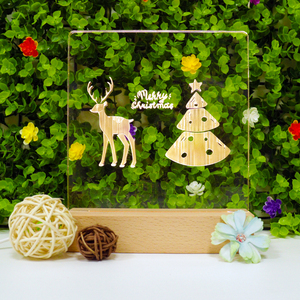 Rectángulo <span class=keywords><strong>haya</strong></span> artesanía Navidad patrón acrílico cálido luz blanca conversión madera cumpleaños regalo noche luz madera lámpara Base - Product Image 3