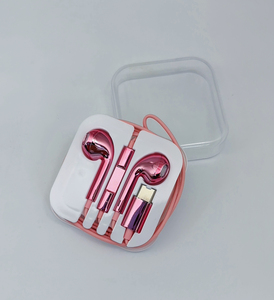 Auriculares con cable cromados, auriculares con cable tipo C, auriculares con cable tipo C color rosa, auriculares metálicos con cable tipo C, auriculares con cable cromados - Product Image 6