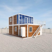 Maison modulaire à 2 étages en conteneurs avec terrasse sur le toit, escalier extérieur, panneaux sandwich, étanche, isolée, montage facile, chambre à coucher