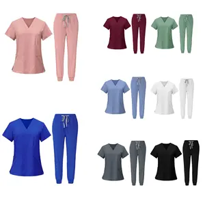 Wholesale Stretchable Anti Wrinkle Nurse Scrubs Suppliers Hospital Uniform Doctors Clothes Medical Wear V Neck Custom Scrubs