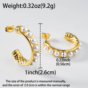 Pendientes de Aro de Perlas de Acero Inoxidable Chapados en Oro de 18K, Resistentes al Agua, Sin Deslustre, Joyería Minimalista Diaria para Mujer - Product Image 6