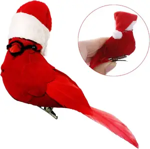 Rode Vogel Kerstmuts Vakantie Benodigdheden Geschenken Handwerk Diermodellen Tuinboom Decoratie Vogel Clips