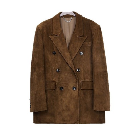 5101 Customized Special Design Goat Suede Jacket Loose Double Breasted Coat Genuine Sheep Suede Suit for Women