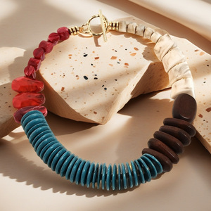 Collier en <span class=keywords><strong>bois</strong></span> perlé fait main, nouvelle collection Kaimei 2025, bijoux fantaisie, perles de <span class=keywords><strong>bois</strong></span> mélangées, perles acryliques, style bohème - Product Image 6