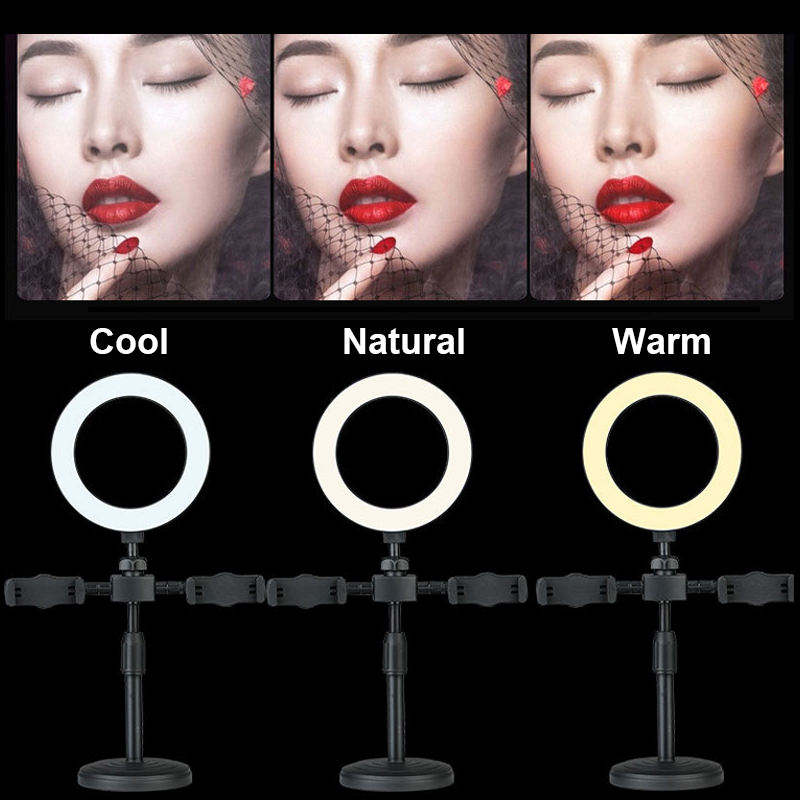6 Inch Led Selfie Ring Light Tripod Stand Mobile Live Broadcast Makeup Photography Fill Light LED Dual Position Phone Support