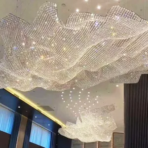 Lampadario a led personalizzato extra large con decorazione del ristorante della hall dell'hotel per interni in cristallo moderno