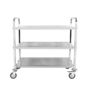 Stainless Steel 3 Tier Commercial Catering <b>Trolley</b> <b>with</b> <b>Wheels</b> for Hotel <b>Kitchen</b> Use - Product Image 2