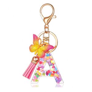 Ring Tassels Keyring Holder Pendent Gift Accessory English Alphabet Crystal Women <b>Key</b> <b>Chains</b> Acrylic Butterfly Letter Keychains - Product Image 1