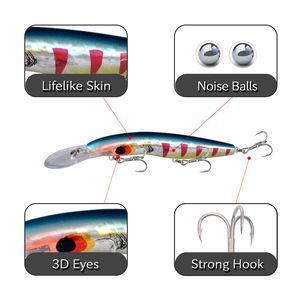 Plongée profonde vive 8M + Big Minnow Wobbler 10 leurres de pêche de couleur simulent la pêche à la traîne de flexion pour les poissons carnivores d'eau douce - Product Image 2