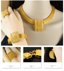 Nuevo Conjunto <span class=keywords><strong>de</strong></span> Joyería <span class=keywords><strong>de</strong></span> Oro <span class=keywords><strong>de</strong></span> 24K Estilo Dubái para Mujer, Conjunto <span class=keywords><strong>de</strong></span> Collar, Aretes y Pulseras Africanas Nigerianas, Joyería Nupcial India - Product Image 6