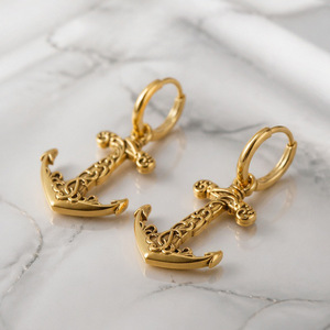 Pendientes de Ancla de Acero Inoxidable Chapados en Oro, Estilo Punk para Hombre, Joyería Hip Hop Urbana, Collares con Colgante de Diseño Geométrico a la Moda - Product Image 3