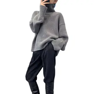 Autumn and Winter Thick Warm Loose Knitted Cashmere Sweater Women Turtleneck Solid Pullover Wool Sweater