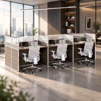 Poste de travail de bureau pour 6 personnes, fabriqué à Foshan, avec bureau en bois et cloison en aluminium, et chaise ergonomique en maille pour projets de bureau