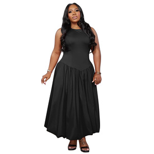 N8069 <span class=keywords><strong>abbigliamento</strong></span> da donna Plus-size in Europa nuovi abiti lunghi in tinta unita neri africani - Product Image 6