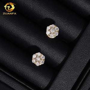 Pendientes de Diamantes Cultivados en Laboratorio IGI en Oferta, Plata de Ley 925 Chapada en Oro, Diseño de Flor con Incrustaciones de Diamantes, Cierre de Rosca, Estilo Hip Hop - Product Image 5