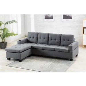 弗兰克家具柔软织物l形沙发套装设计组合沙发家具优雅客厅沙发带杯架