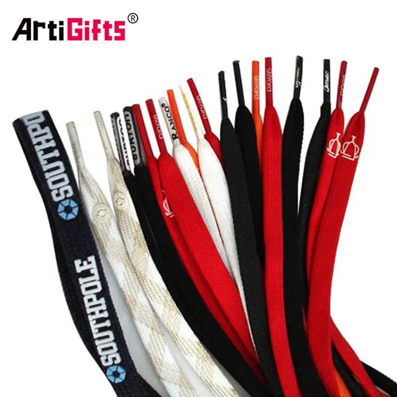 Werbegeschenke individueller niedriger Preis Polyester rundes flaches Seil Schnürsenkel Metallspitzen Schnürsenkel elastisches Schnürsenkel für Turnschuhe