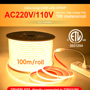 Bande LED COB haute tension sans driver 110V 220V 120V 30m 50 pieds 100 mètres pour extérieur - Product Image 2
