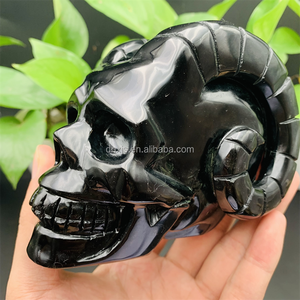 Calavera <span class=keywords><strong>de</strong></span> Cristal <span class=keywords><strong>de</strong></span> <span class=keywords><strong>cabra</strong></span> obsidiana negra, tallado increíble, tamaño grande, para decoración del hogar - Product Image 3