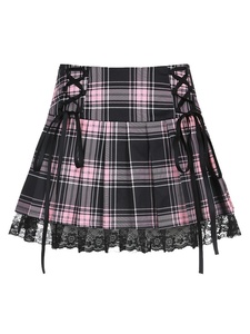 Jupe plissée à taille <span class=keywords><strong>empire</strong></span> avec bretelles croisées et dentelle, style Spice Girl subculture, nouvelle collection femme 2026 - Product Image 5