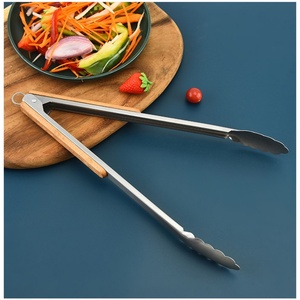 Ensemble de 4 pinces de cuisine, pinces de cuisine à verrouillage, pinces à griller en acier inoxydable avec poignée ergonomique en bois - Product Image 4
