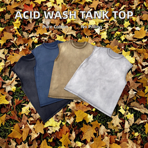 Camiseta sin Mangas Personalizada de 240 g/m² con Lavado Ácido para Hombre, 100% Algodón, Estilo Urbano, Tejido de Punto con Borde Crudo - Product Image 2