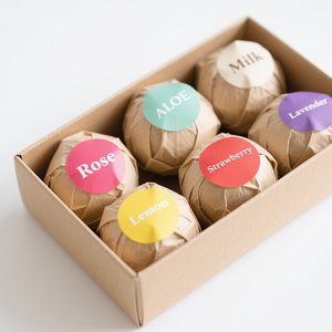 Label pribadi bom mandi beraroma organik pelembap fizza dalam Lemon stroberi Lavender susu mawar kertas Kraft lidah buaya - Product Image 3