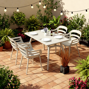 Leisure Modern Portable Outdoor <b>Plastic</b> Dining 5-Piece Set Patio Garden Furniture <b>Table</b> Chairs for Apartment Restaurant - Product Image 1