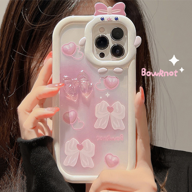 Lovely Cute 3D Solid Bowknot Phone Case for iphone XR X XS 11 12 13 14 Pro MAX Phone Case for Girls