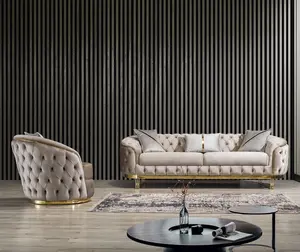 2023 Hot Sales Luxury Living Room Gold Stainless Steel Sofa Velvet Upholster 2-3 Seater Couch For Hotel Home