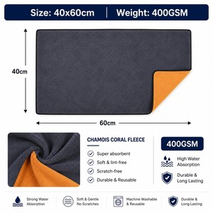 Serviette de lavage auto en microfibre polaire corail <span class=keywords><strong>chamois</strong></span> 400 GSM 40x60cm – Chiffon de séchage super absorbant et sans traces pour le detailing - Product Image 4