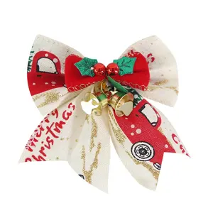 Cascabeles de Metal para puerta de Navidad, Mini adorno artesanal con lazo para árbol de Navidad, venta al por mayor